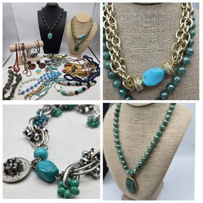 925 Sterling Stones Necklace, Turquoise, Costume Jewelry