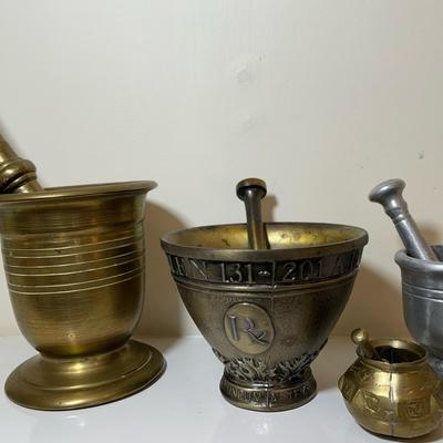 Collection Of Brass And Pewter Mortar & Pestles 