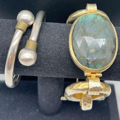 Sterling Silver, Julie Link And Stone  Bracelet And Hinged Bracelet