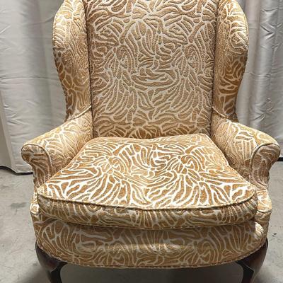 Cream And Gold Pattern Wingback Chair