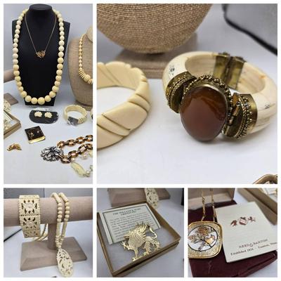 Unique Costume Jewelry; Bone & Stone Bracelet, Monet