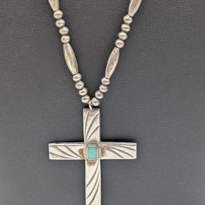 Silver & Turquoise Cross Necklace