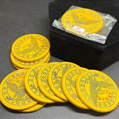 Antique High Quality Paranoid Inlaid Spread Eagle Poker Chips 