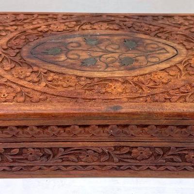 Vintage Hand-Carved Wooden Box