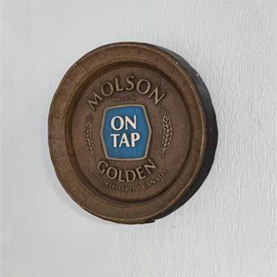 Vintage Molson Golden Beer Barrelhead Advertising Display .jpg