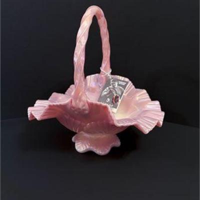 Original Fenton Pink Bridal Basket w/Tags .jpg
