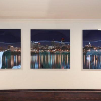 KC skyline photograph on metal triptych