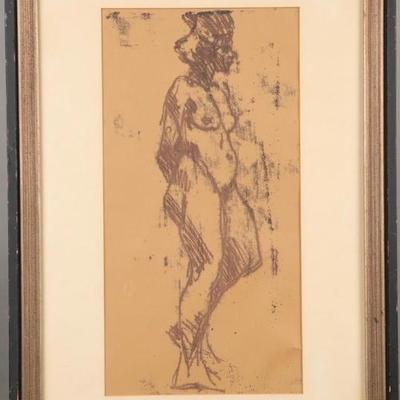 Charcoal drawing of nude woman