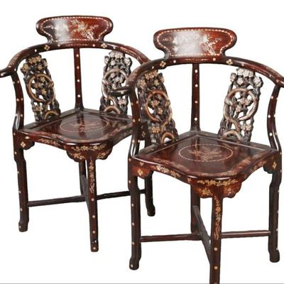Inlaid Chinese corner chairs