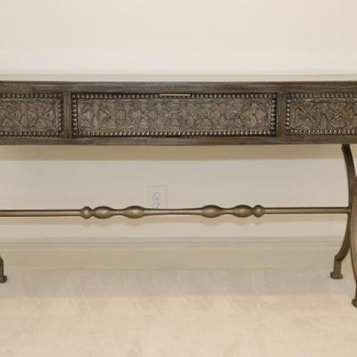 India carved wood and metal console table