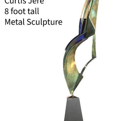 8 ft tall Curtis Jeré metal abstract sculpture with base