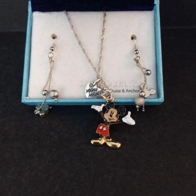Vintage Disney Mickey Mouse Necklace & Dangle Earring Set