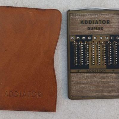 Vintage 1930s Addiator Duplex Addition & Subtraction German Calculator with Stylus & Case