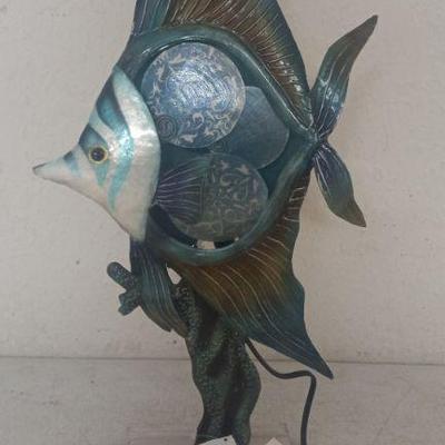 Coastal Home Hammered Metal Angel Fish Lamp - 16½" Tall - New with Tags