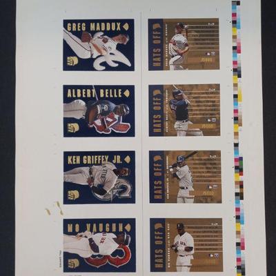 Rare Vintage 1996 Leaf Hats Off Quad Uncut Sheet - Greg Maddux, Albert Belle, Ken Griffey Jr. & Mo Vaughn - 17" x 13"