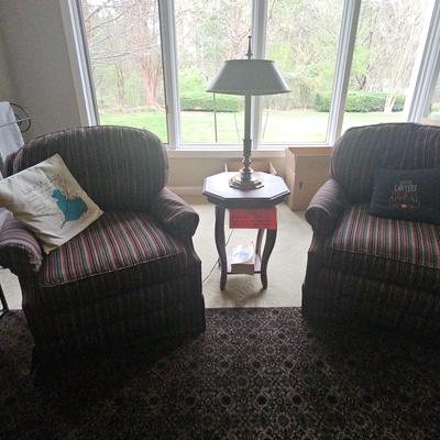 Striped Accent Chairs (Set of 2) & Vintage Octagonal Side table