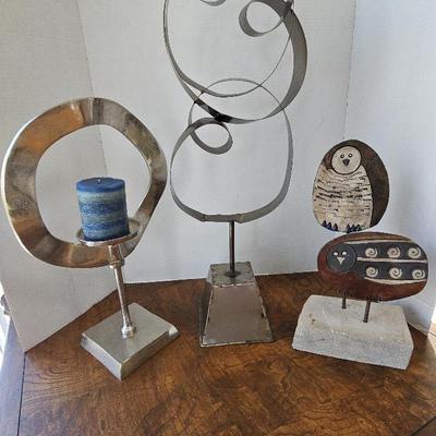 Three Abstract Metal And Clay Sculptures
