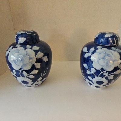 Two Relief Glazed Cobalt Blue Ginger Jars With  Luds
