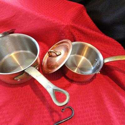 2 Brass And Copper Sauce Pans With Lids