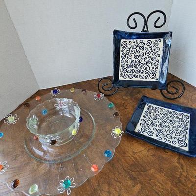 Artsy Chip and Dip Set, Handcrafted Square Plate