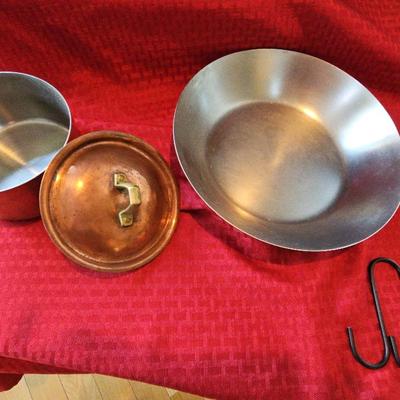 Paul Revere Brass And Copper 10 Inch Frypan And 1 5" Brass & Copper Saucepan And Lid