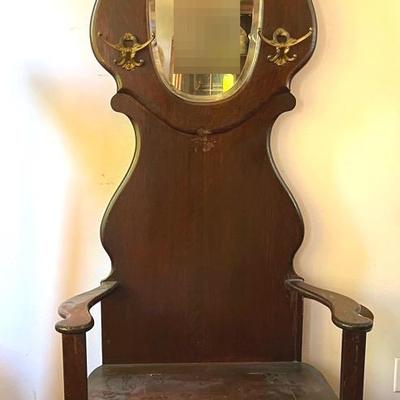 Antique Hall Tree With Mirror & seat