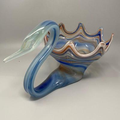 Ozark Style Art Glass Swan Red/ Blue