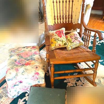 Rocking Chair, An Ottoman & Footstool