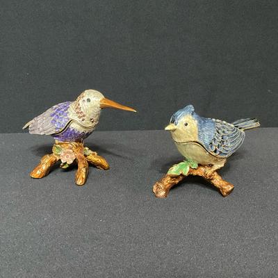 Cloisonne Style Enamel Bird Trinket Boxes