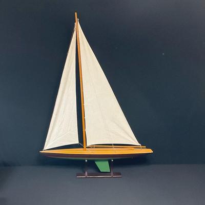 Wooden Model Sailboat on Stand
