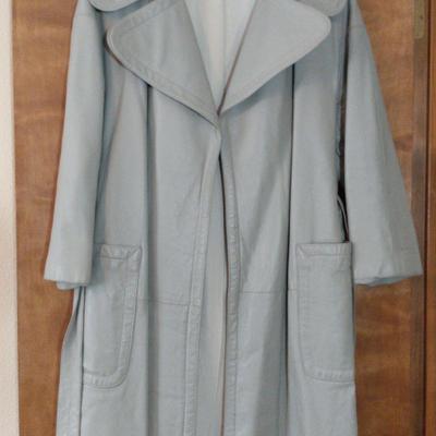 Light Gray Long Women's Leather Coat 