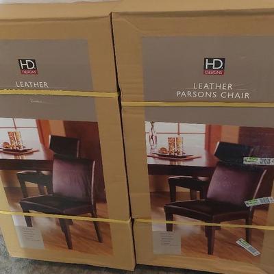 Two Leather Parsons Chairs NIB
