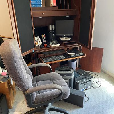 Wood Secretary Desk with Computer/Office Equipment