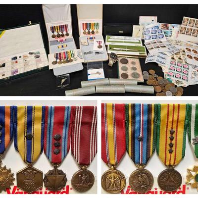 Military Medals, Stamps, International Coins, & More