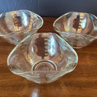 3 George Briard Glass Bowls W/ Gold Decorative Design Mid-Century Modern Signed