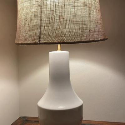 Pair Of Modern Style White Lamp W/ Burlap Lamp Shade 
