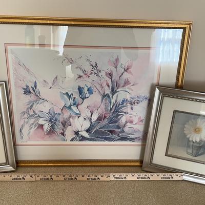 3 Floral Pictures Framed And Matted 15 X 15 30 X 24