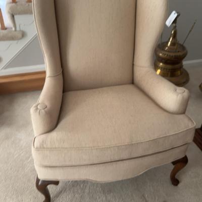 Tan Upholstered Wingback Chair