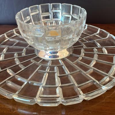 Lead Crystal Lattice Pattern Serving Bowl Tray Made In West Germany 