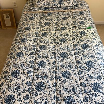 Twin brass bed, headboard, and metal frame