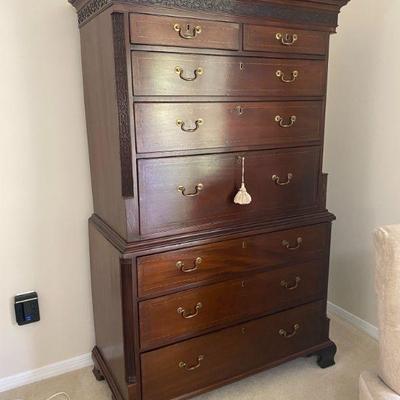 English Chest on chest with butlers desk middle drawer 