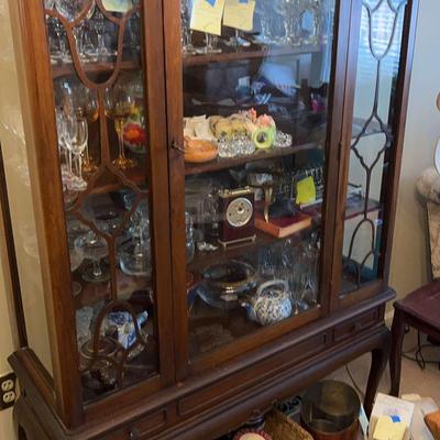 Vintage Glass-Front Wooden Display Cabinet