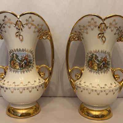 Pair of Abington White & Gold-Tone Victorian-Style Porcelain Vases