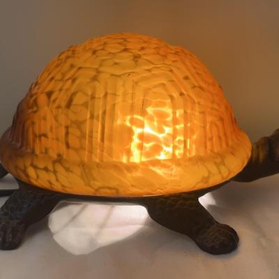 A Small Art Glass Metal Turtle Lamp