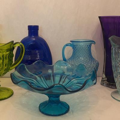 Assortment of Vintage Colored Glassware