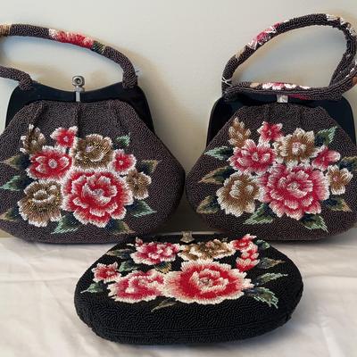 A Trio of Floral-Themed Beaded Purses
