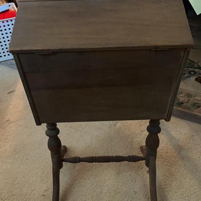 A Vintage Standing Wooden Sewing Box
