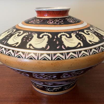 A Large Asian-Themed Painted Ceramic Planter