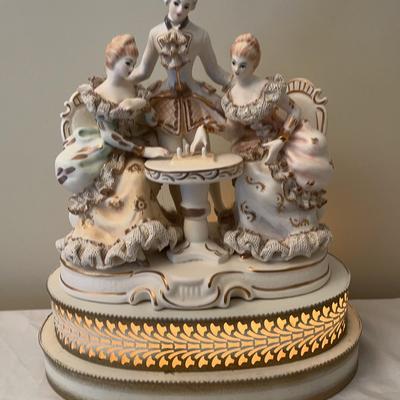A Vintage Dresden Victorian-Style Lighted Ceramic Figure