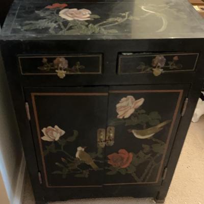 Small Black Chinoiserie Wooden Side Cabinet